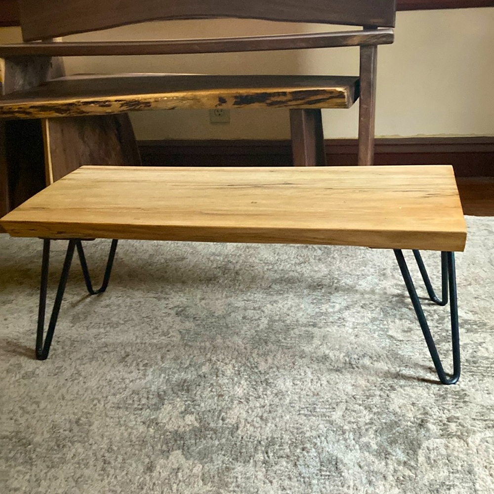 Live Edge Spalted Maple Wood Table With Hairpin Legs